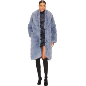 OW COLLECTION Copenhagen Blue Faux Fur Luxury Statement Coat NWT Long Jacket